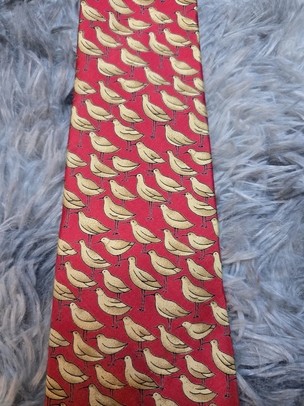 Jim Thompson Red Tie with Yellow Bird Motif, 100% Silk